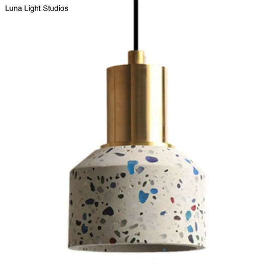 Terrazzo Jar Pendant Light: Postmodern 1 Head White/Pink With Brass Accent - Coffee Shop Décor White