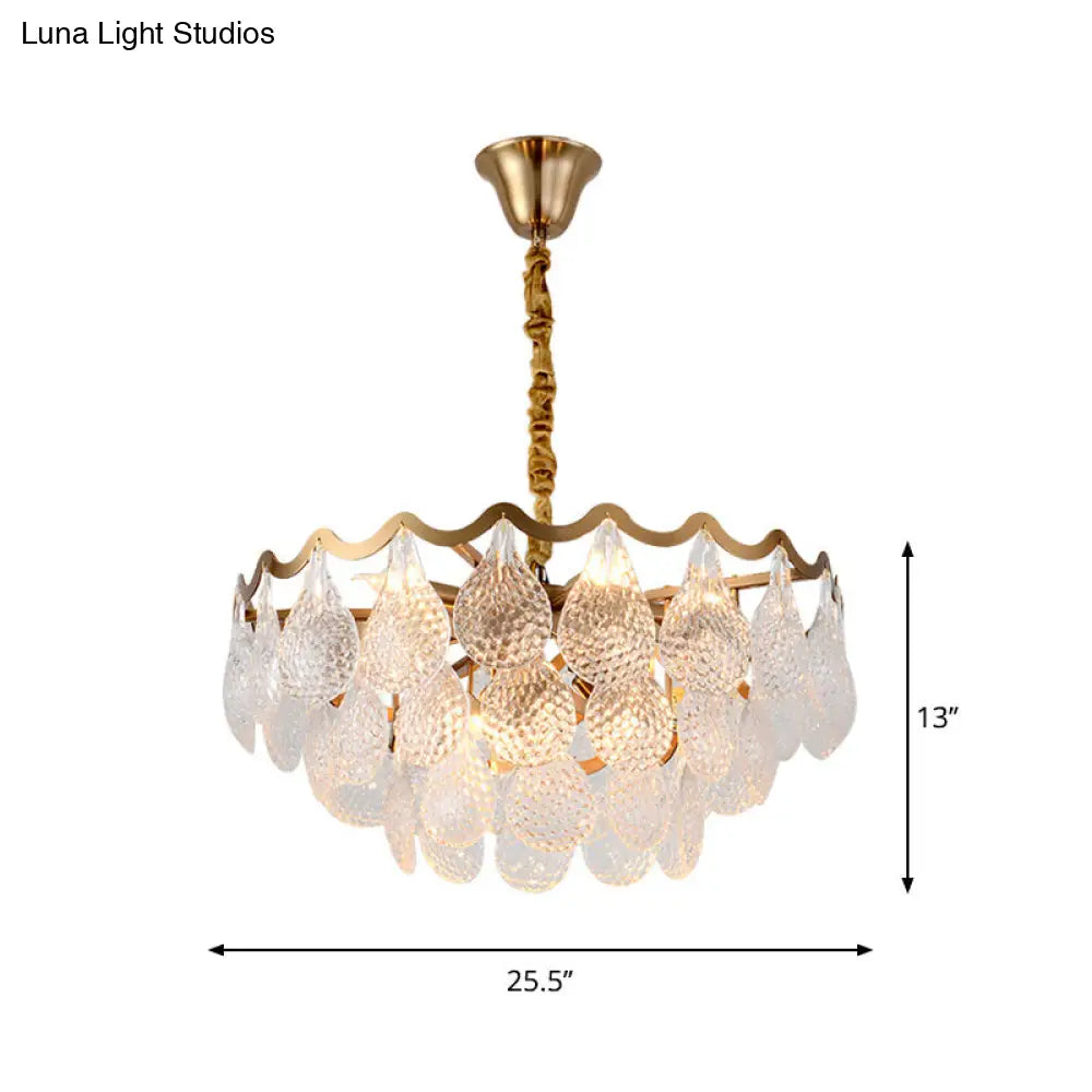 Modern Bedroom Chandelier: Tiered Design With Clear K9 Crystal 8 Bulbs Brass Suspension Light