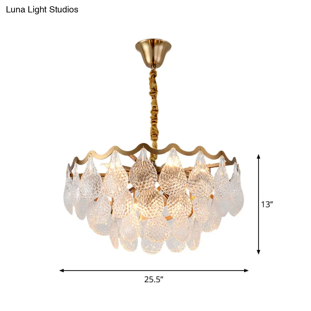 Postmodern Tiered Crystal Chandelier With 8 Bulbs - Clear K9 Brass Suspension Light For The Bedroom