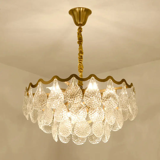 Postmodern Tiered Crystal Chandelier With 8 Bulbs - Clear K9 Brass Suspension Light For The Bedroom