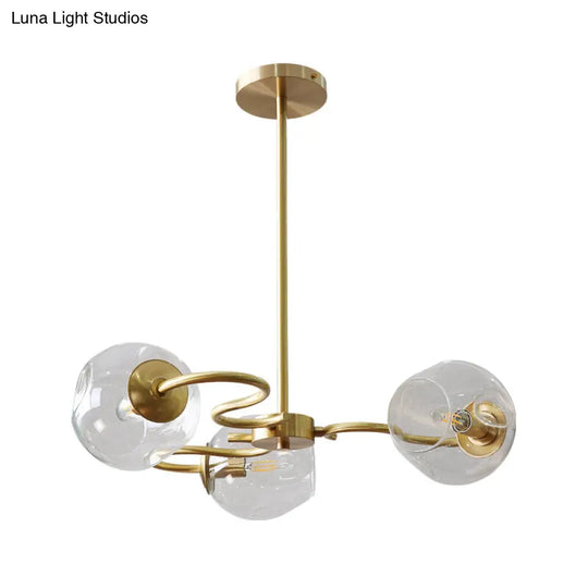 Postmodern Transparent Glass 3-Light Flush Mount Chandelier For Bedroom In Brass