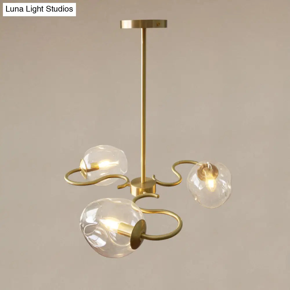 Postmodern Transparent Glass 3 - Light Flush Mount Chandelier For Bedroom In Brass