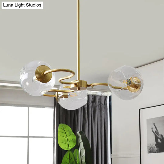Postmodern Transparent Glass 3-Light Flush Mount Chandelier For Bedroom In Brass
