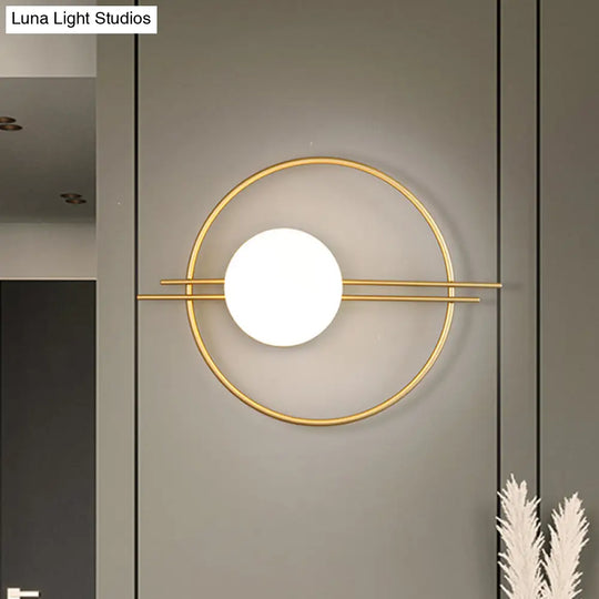 Postmodern Wall Mounted Sconce Light With White Glass Shade In Black/Brass