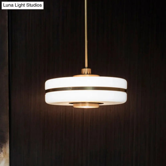 Postmodern White Glass Drum Pendant Light Fixture - 1 Bedroom Ceiling Hanging