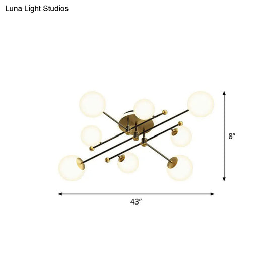 Postmodern White Glass Flush Mount Chandelier With Gold Accents