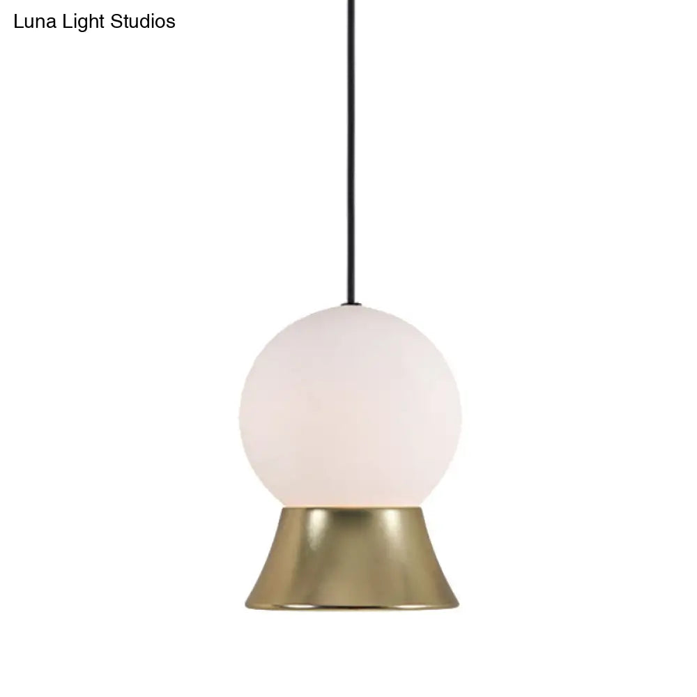 Modern White Glass Globe Pendant Light With Gold/Black Metal Shade