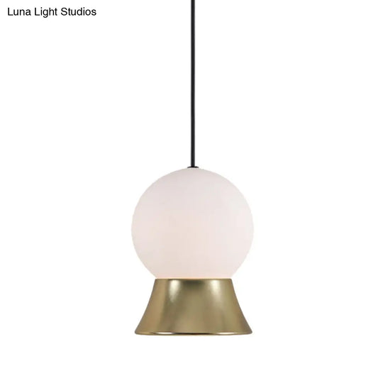 Modern White Glass Globe Pendant Light With Gold/Black Metal Shade