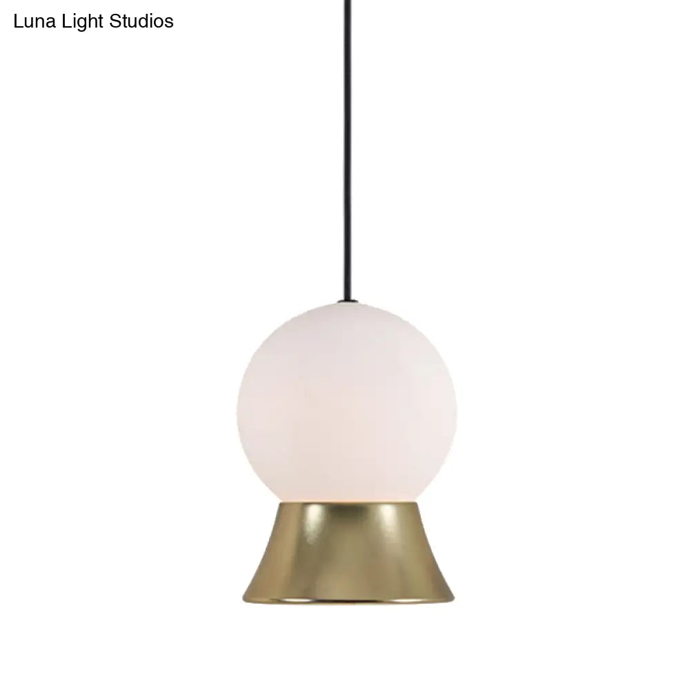 Postmodern White Glass Globe Pendant Light With Gold/Black Metal Shade