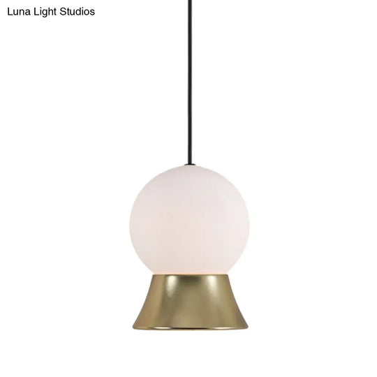 Postmodern White Glass Globe Pendant Light With Gold/Black Metal Shade