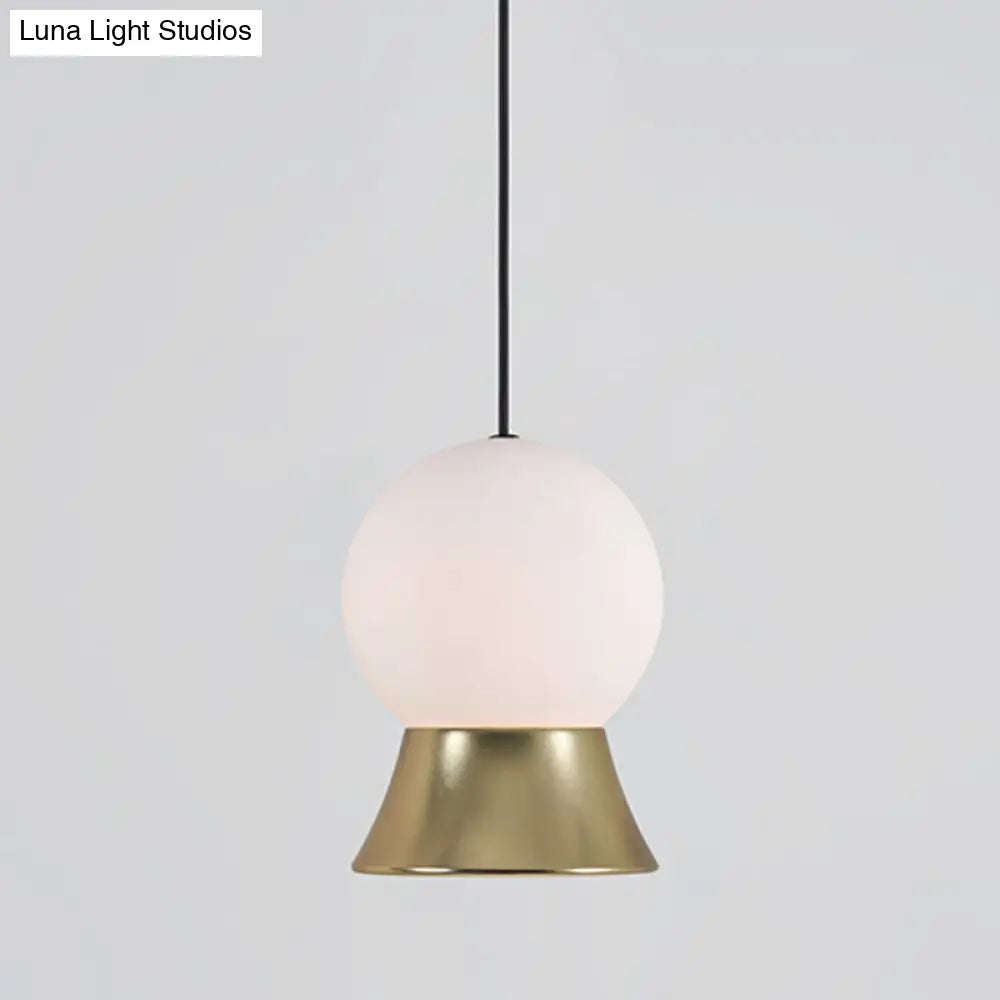 Postmodern White Glass Globe Pendant Light With Gold/Black Metal Shade