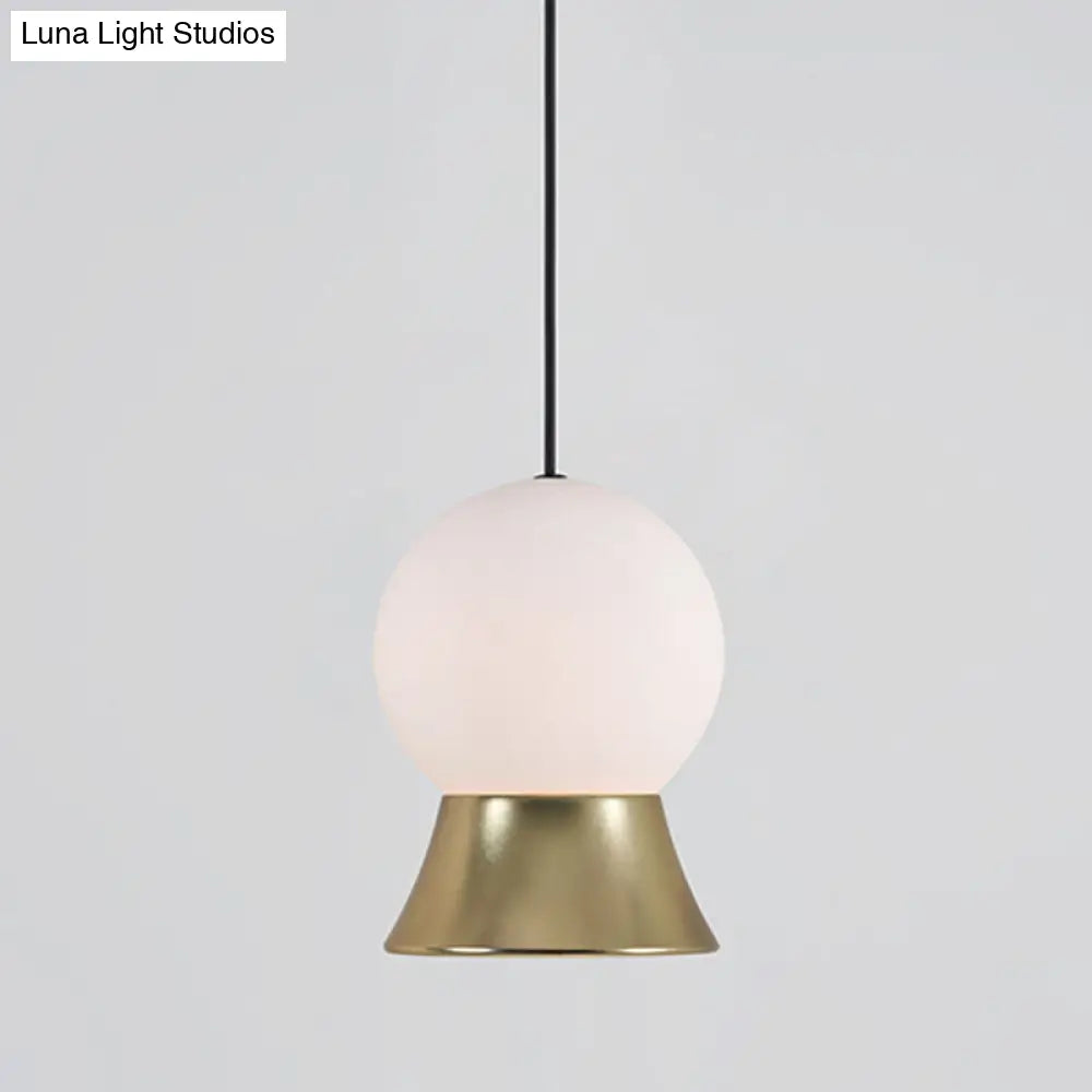 Modern White Glass Globe Pendant Light With Gold/Black Metal Shade