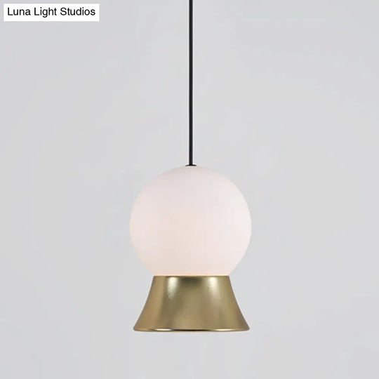 Modern White Glass Globe Pendant Light With Gold/Black Metal Shade