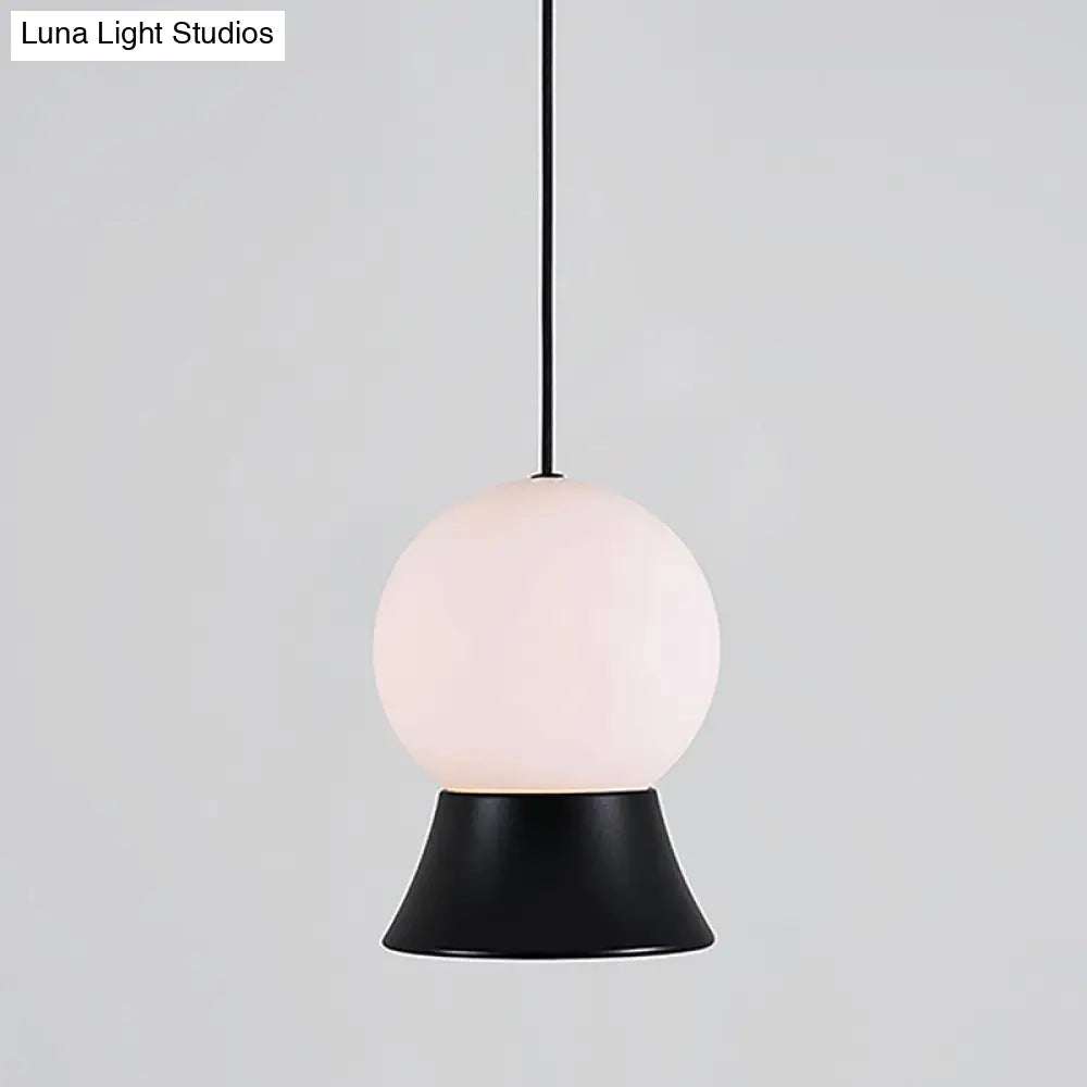 Modern White Glass Globe Pendant Light With Gold/Black Metal Shade