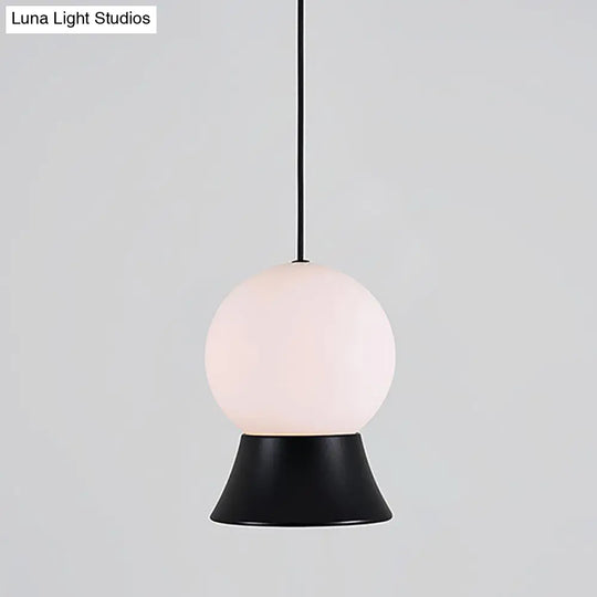 Modern White Glass Globe Pendant Light With Gold/Black Metal Shade