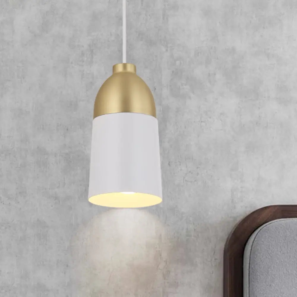 Postmodern White & Gold Half Capsule Pendant Lamp - 1 Head Metal Ceiling Suspension Light