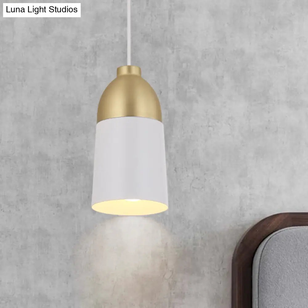 Postmodern White & Gold Half Capsule Pendant Lamp - 1 Head Metal Ceiling Suspension Light