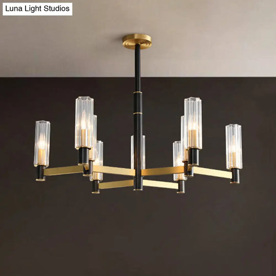 Bold Yellow-Black Chandelier: Prismatic Glass Tubular Hanging Ceiling Light (6/8/9 Bulbs) 9 /