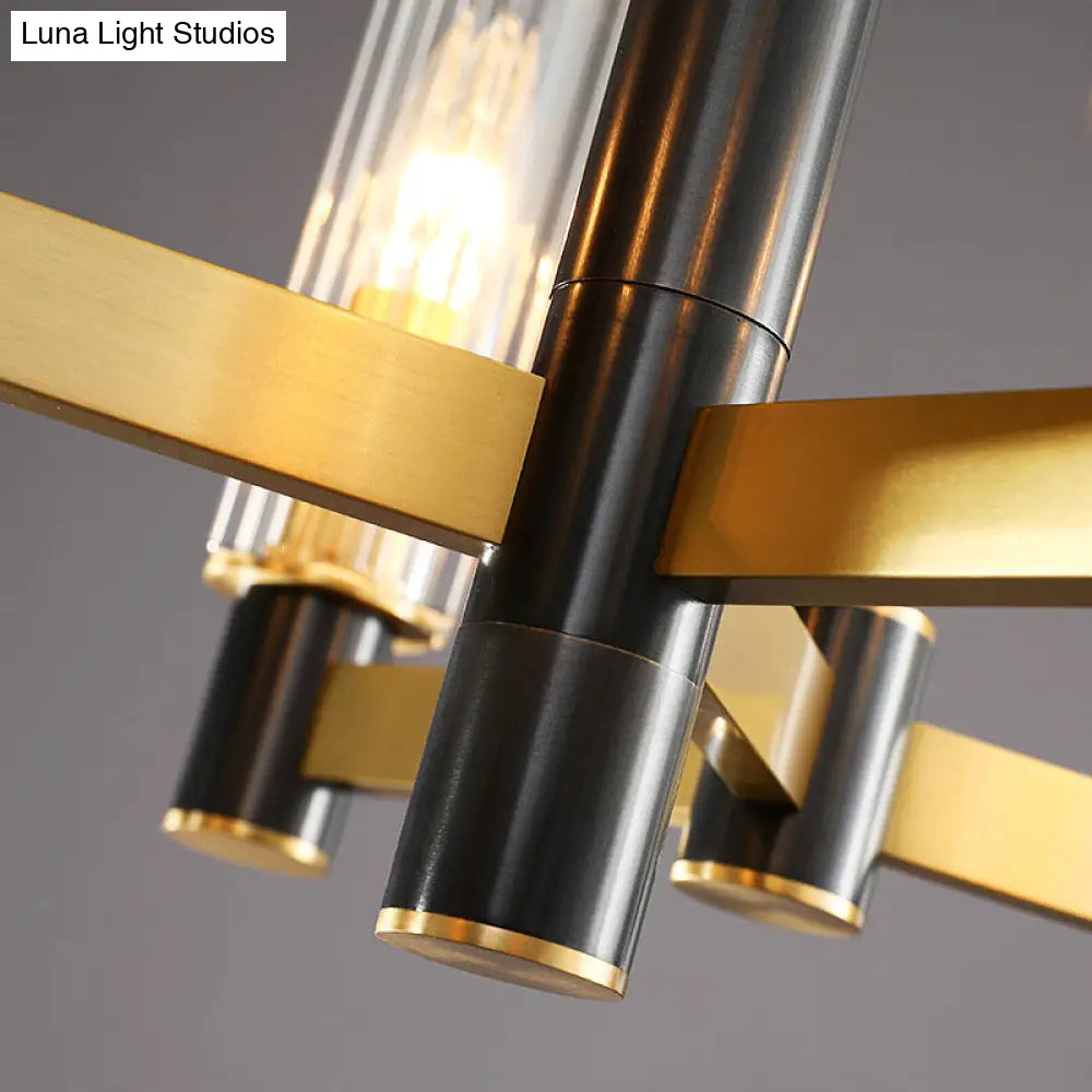 Bold Yellow-Black Chandelier: Prismatic Glass Tubular Hanging Ceiling Light (6/8/9 Bulbs)