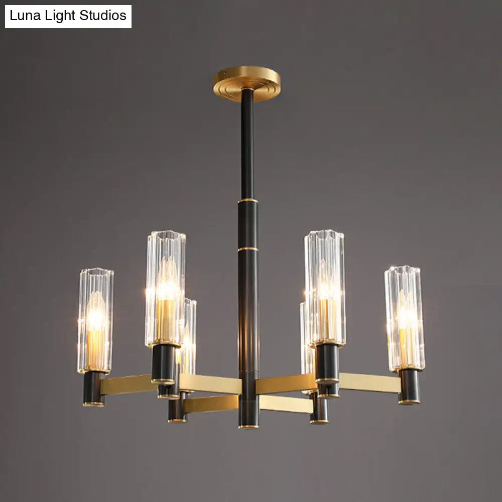 Bold Yellow-Black Chandelier: Prismatic Glass Tubular Hanging Ceiling Light (6/8/9 Bulbs) 6 /