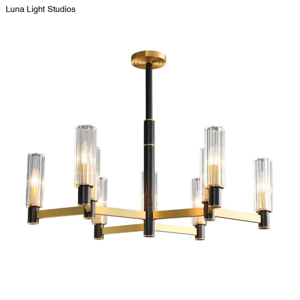 Bold Yellow-Black Chandelier: Prismatic Glass Tubular Hanging Ceiling Light (6/8/9 Bulbs)