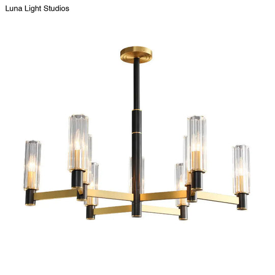 Bold Yellow-Black Chandelier: Prismatic Glass Tubular Hanging Ceiling Light (6/8/9 Bulbs)