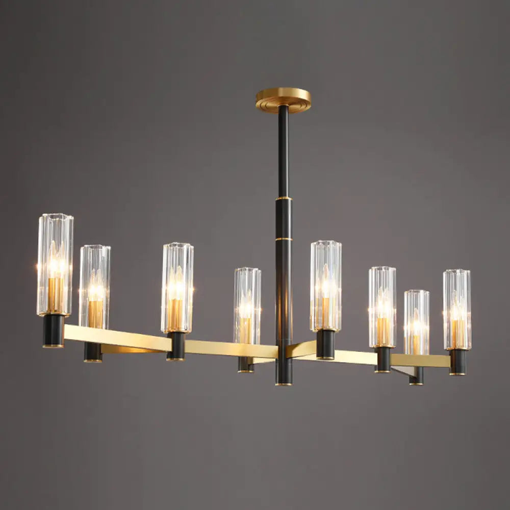 Postmodern Yellow-Black Chandelier Light With Prismatic Glass Tubular Design - 6/8/9 Bulbs Hanging