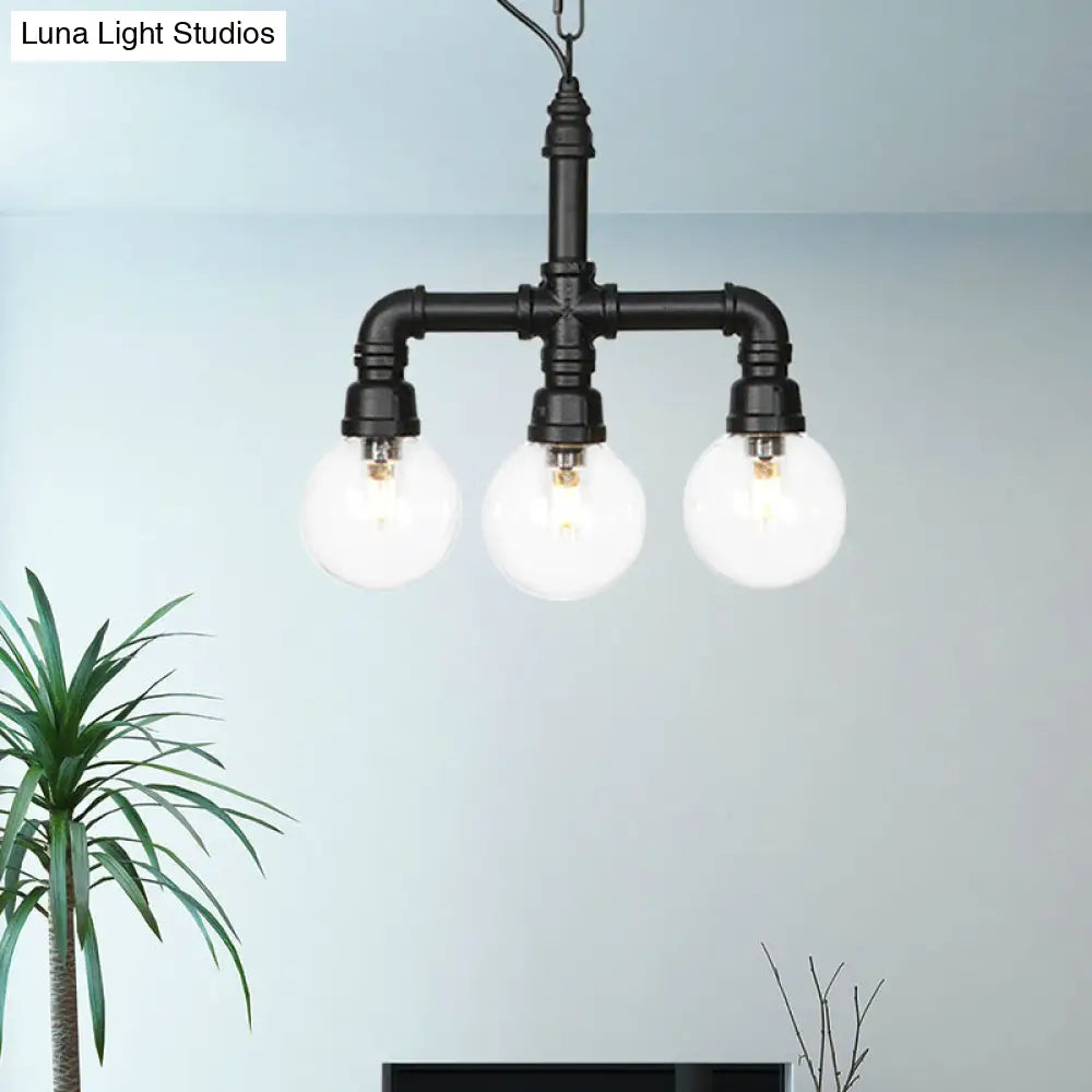 Praecipua - Black Metallic Hanging Lighting Piping 3/4 Heads Vintage Led Chandelier Pendant Lamp