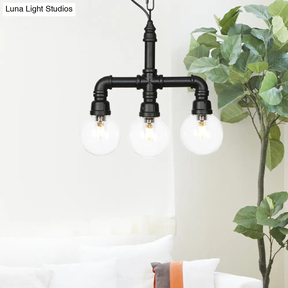 Praecipua - Black Metallic Hanging Lighting Piping 3/4 Heads Vintage Led Chandelier Pendant Lamp