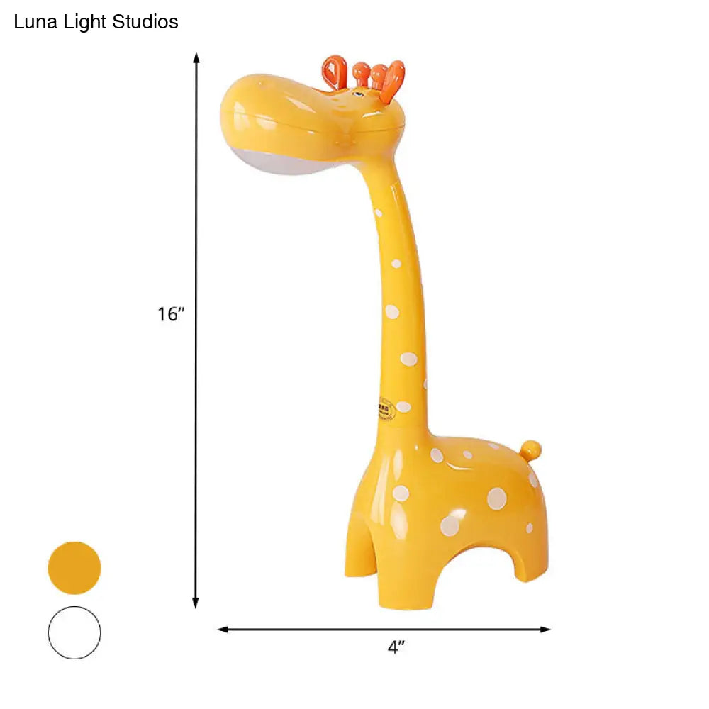 Kids Plastic Giraffe Desk Lamp - White/Yellow Nightstand Lighting For Childrens Bedroom