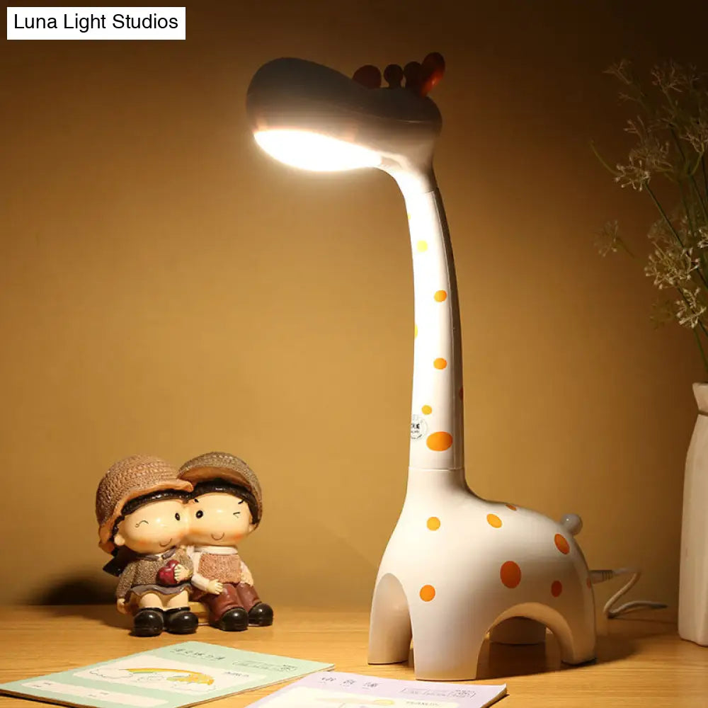 Kids Plastic Giraffe Desk Lamp - White/Yellow Nightstand Lighting For Childrens Bedroom