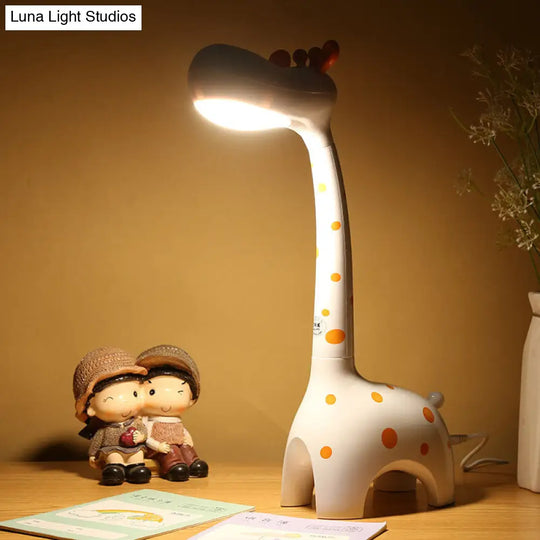 Kids Plastic Giraffe Desk Lamp - White/Yellow Nightstand Lighting For Childrens Bedroom