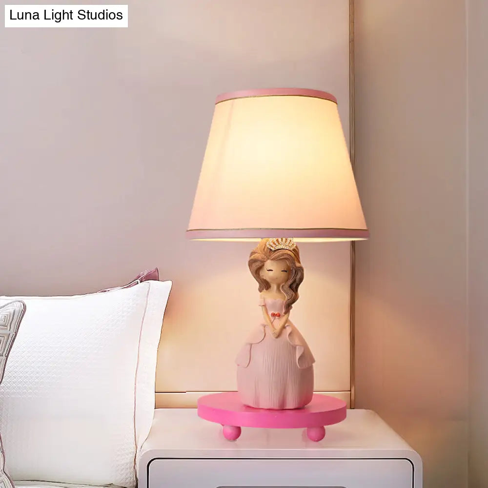 Princess Design Fabric Conical Table Lamp - Pink Nightstand Light With Cartoon Charm 1-Bulb