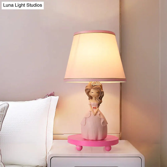 Princess Design Fabric Conical Table Lamp - Pink Nightstand Light With Cartoon Charm 1-Bulb