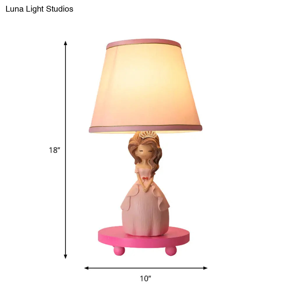 Princess Design Fabric Conical Table Lamp - Pink Nightstand Light With Cartoon Charm 1-Bulb