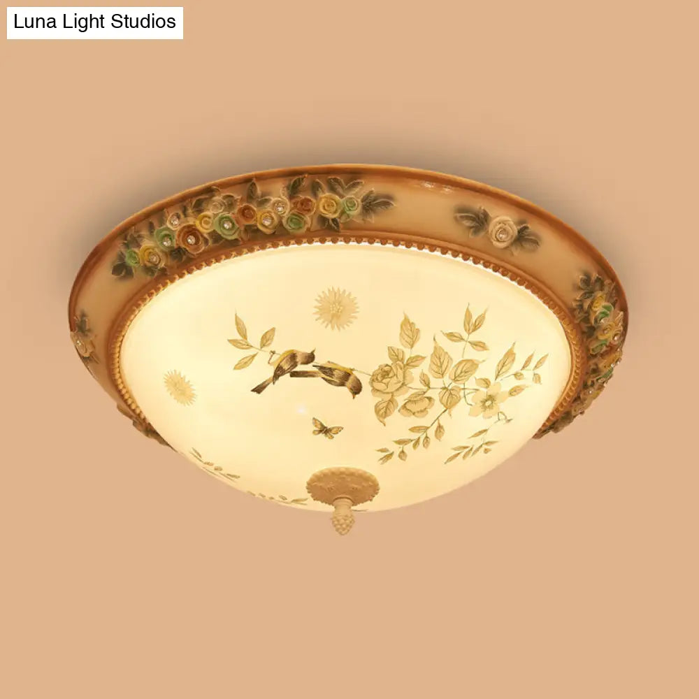 Printed Glass Flush Mount Ceiling Lighting With Handmade Rose Edge - American Flower Design