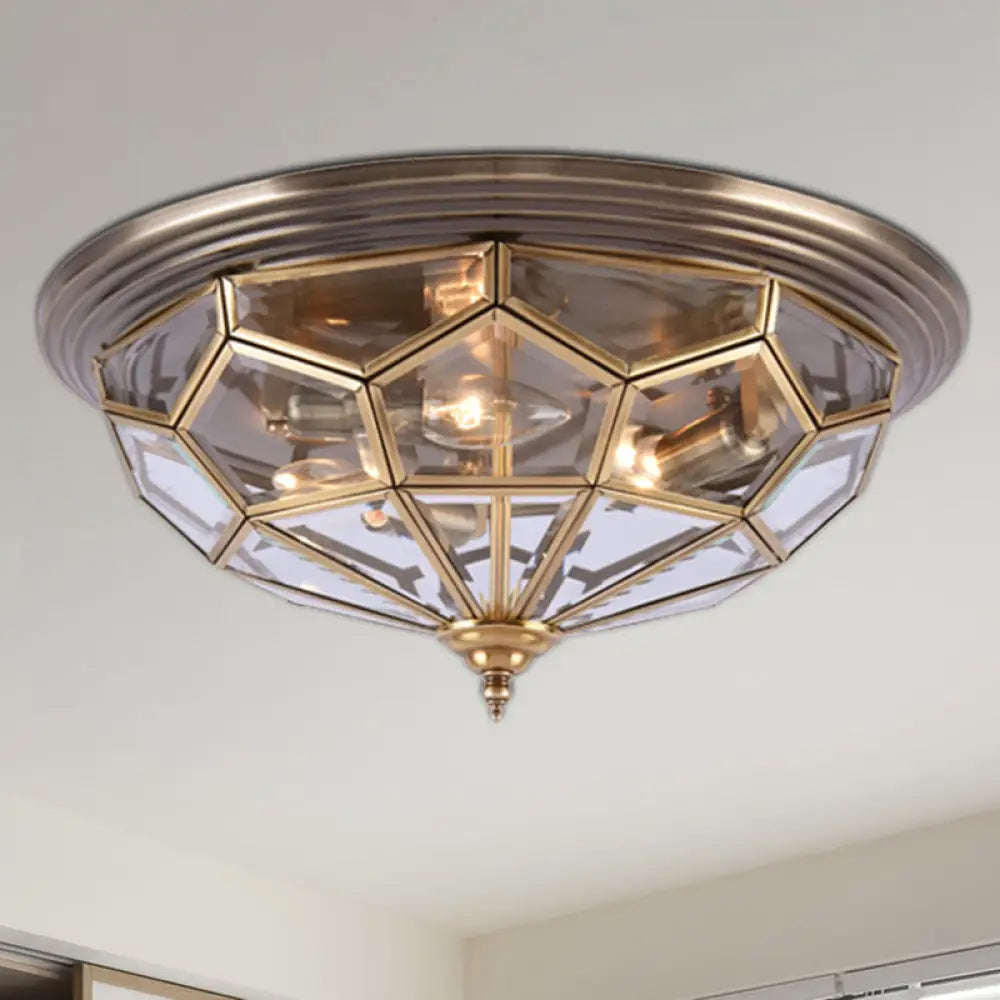 Prism Bedroom Flush Mount Light Clear Beveled Glass Brass Finish 14’/18’ 2/3 Bulbs / 18’