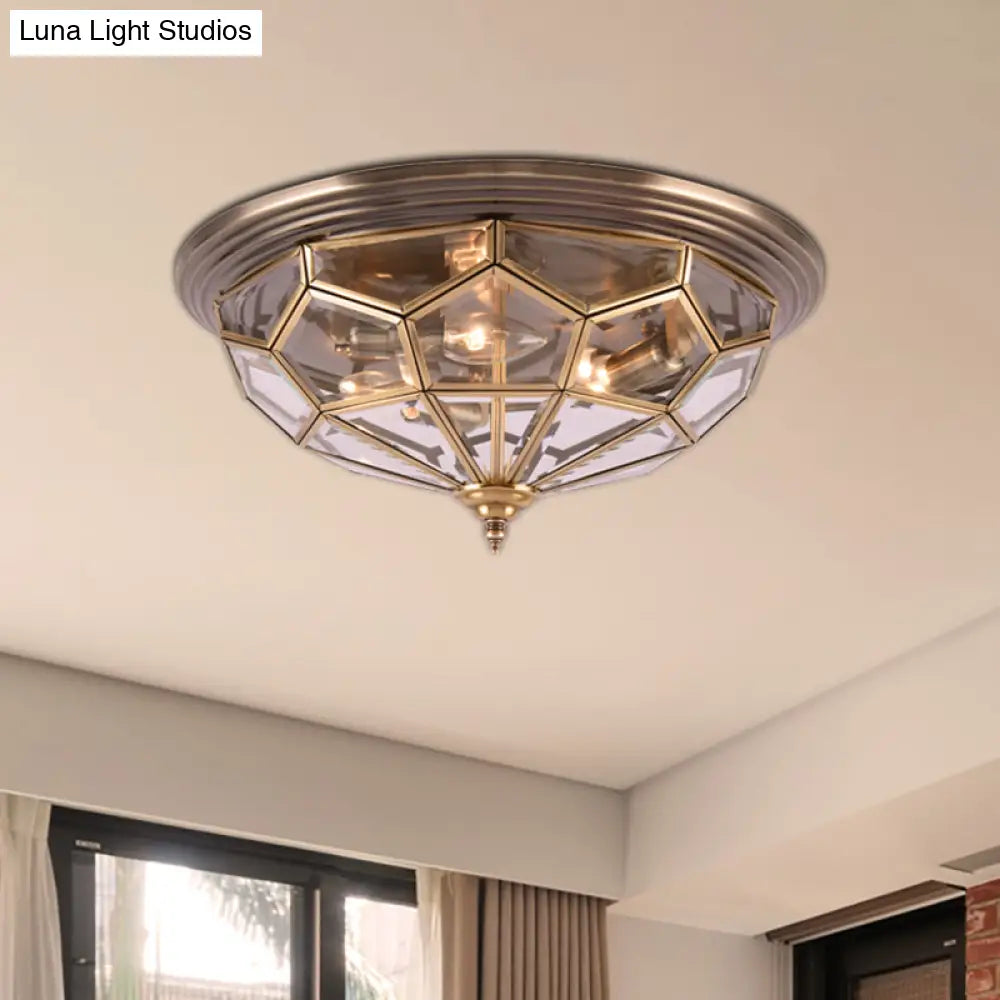 Prism Bedroom Flush Mount Light Clear Beveled Glass Brass Finish 14’/18’ 2/3 Bulbs