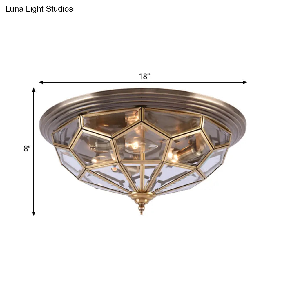 Prism Bedroom Flush Mount Light Clear Beveled Glass Brass Finish 14’/18’ 2/3 Bulbs