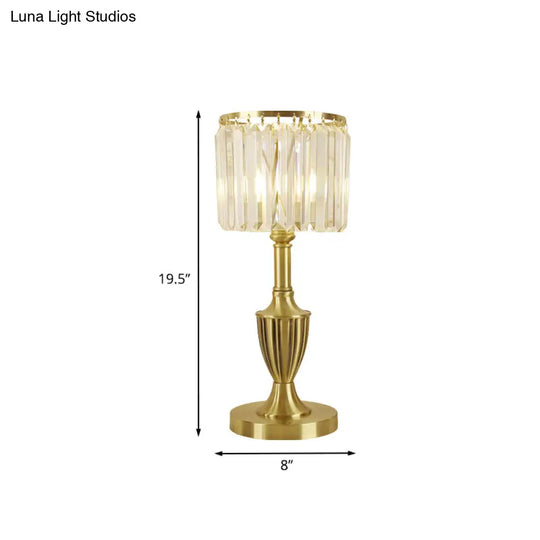 Prismatic Crystal Brass Table Lamp With Led Contemporary Nightstand Lighting