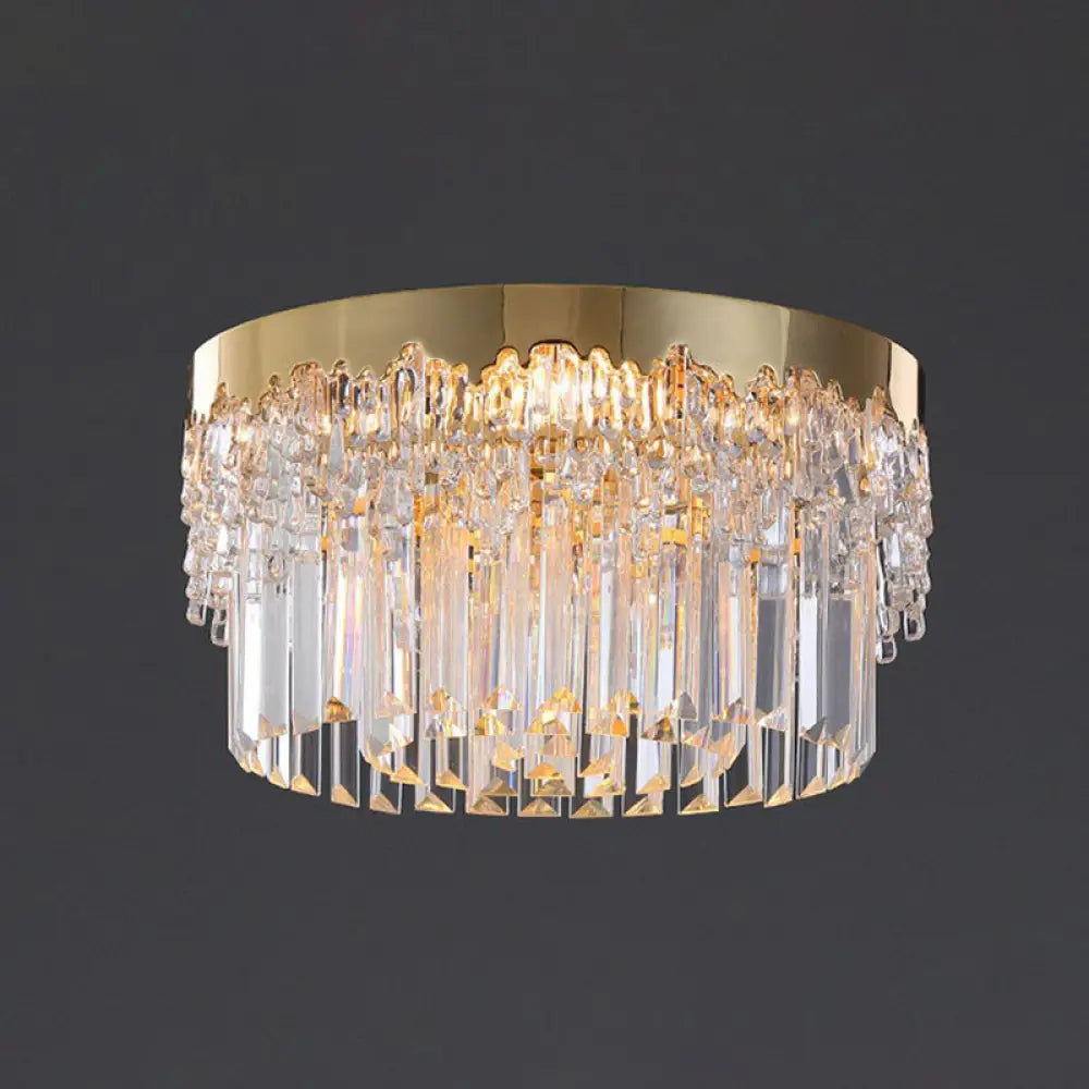 Prismatic Crystal Ceiling Lamp With Gold Finish / 14’