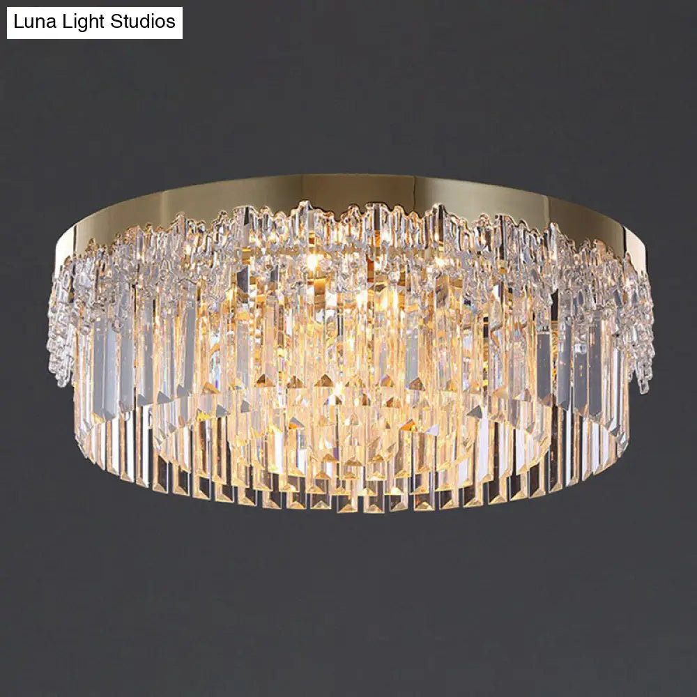 Prismatic Crystal Ceiling Lamp With Gold Finish / 23.5