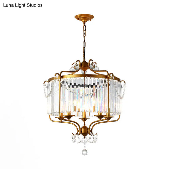 Prismatic Crystal Chandelier Light - Antique Black/Gold Hanging Ceiling For Dining Room