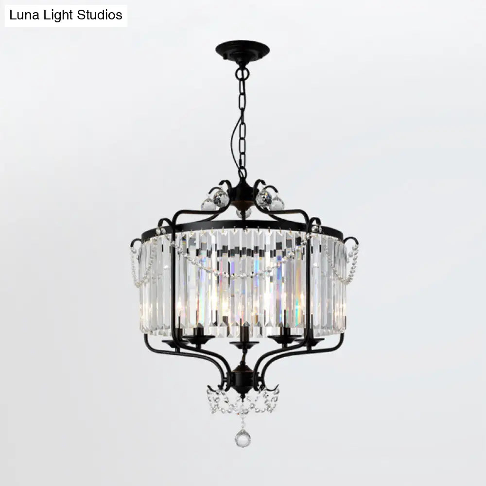 Prismatic Crystal Chandelier Light - Antique Black/Gold Hanging Ceiling For Dining Room