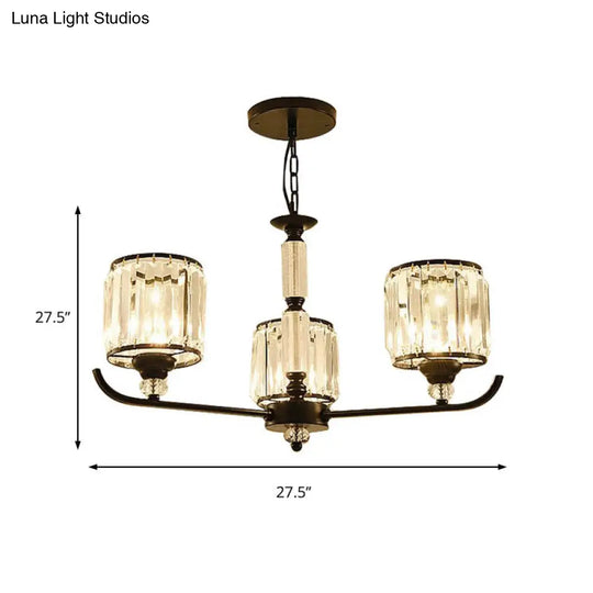 Prismatic Crystal Chandelier Light: Black Cylinder Ceiling Antique Style (3/6/8-Light)