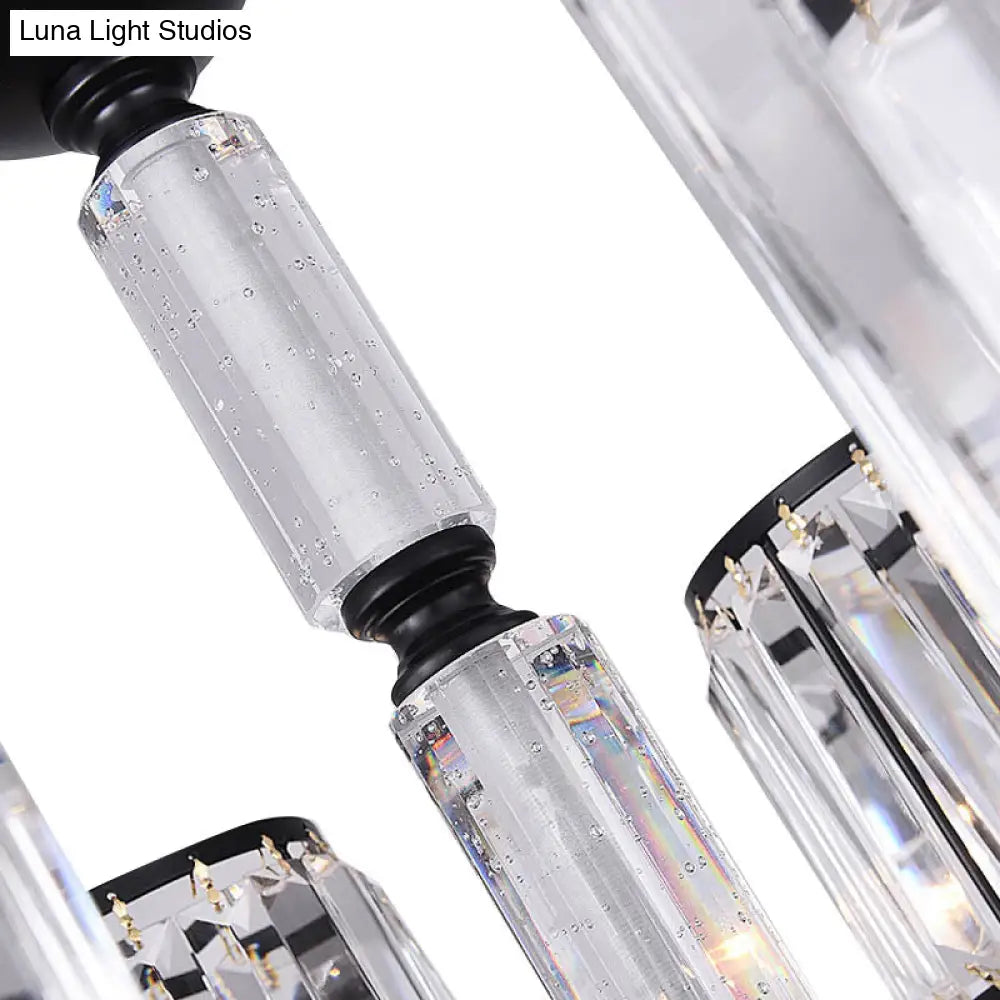 Prismatic Crystal Chandelier Light: Black Cylinder Ceiling Antique Style (3/6/8-Light)