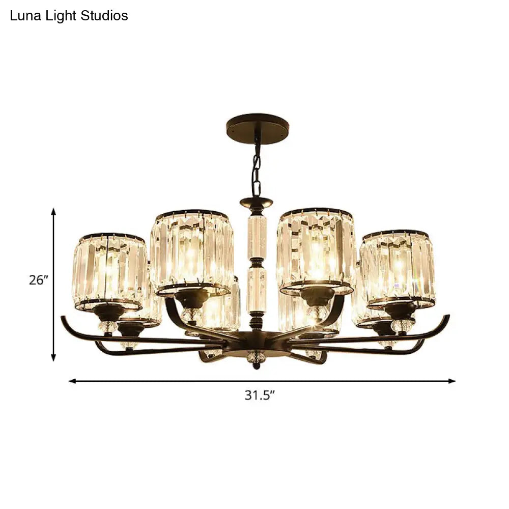 Prismatic Crystal Chandelier Light: Black Cylinder Ceiling Antique Style (3/6/8-Light)