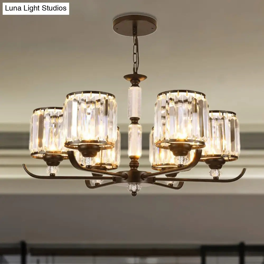 Prismatic Crystal Chandelier Light: Black Cylinder Ceiling Antique Style (3/6/8-Light)