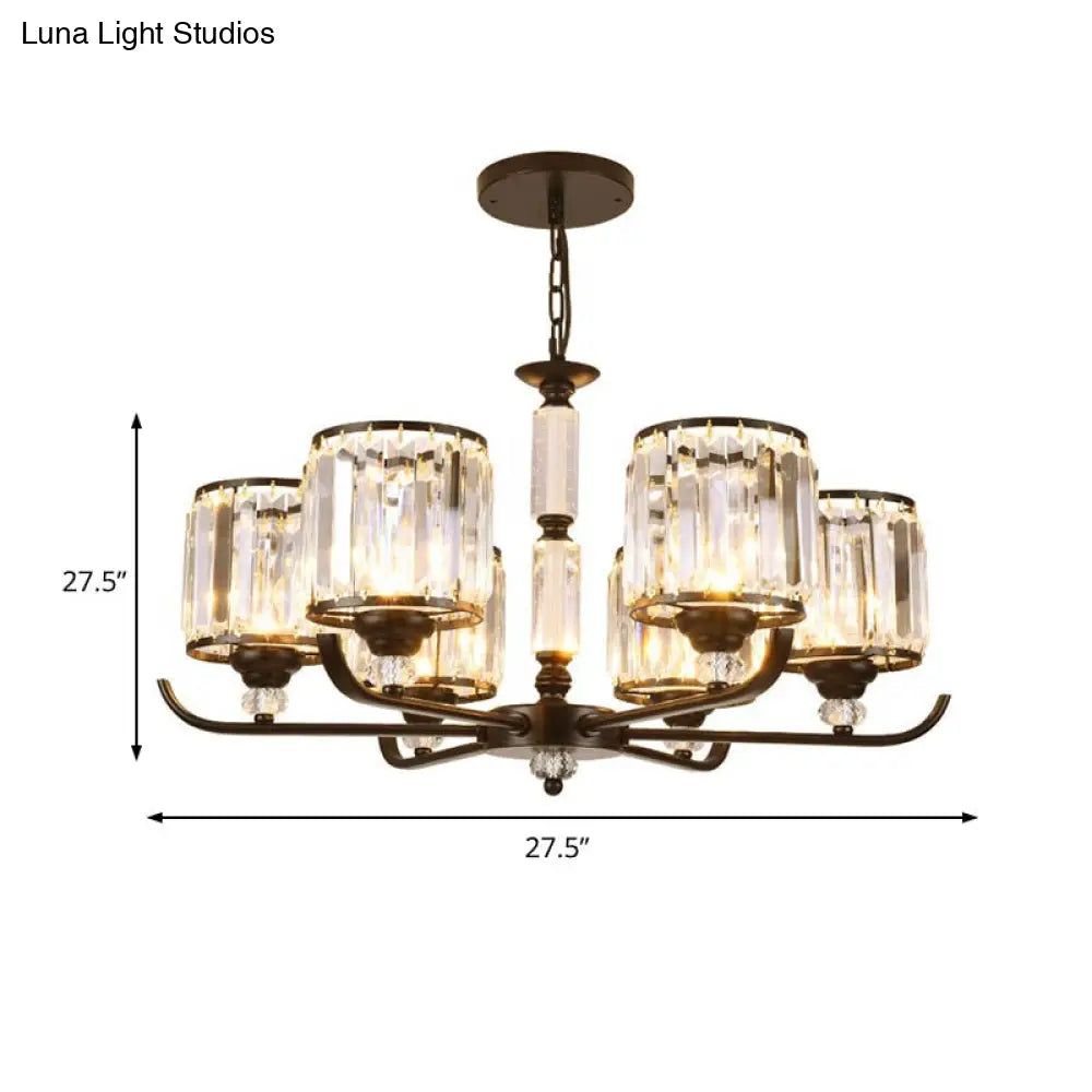 Prismatic Crystal Chandelier Light: Black Cylinder Ceiling Antique Style (3/6/8-Light)