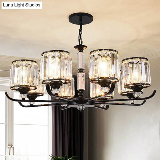 Antique Black Prismatic Crystal Chandelier - 3/6/8 Light Cylinder Ceiling Fixture 8 /